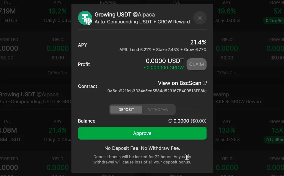 【BSC】Growing.fiの紹介！資産管理ツールとファームを兼ね備えたハイブリッドプロトコル【DeFi】の説明画像