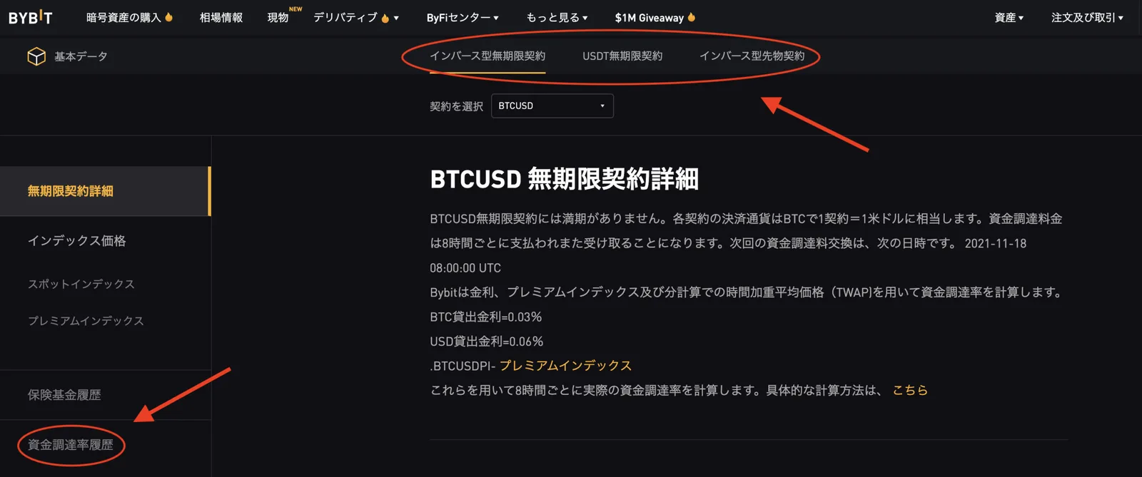 Bybit(バイビット)の資金調達率(ファンディングレート)とは？資金調達率の見方・意味をわかりやすく解説します。(bybit初心者向け/金利・仕組み・見方の解説)の説明画像