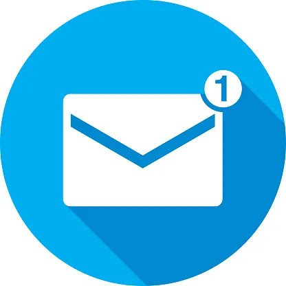 Vector illustration of a blue envelope with number 1 icon in flat style.